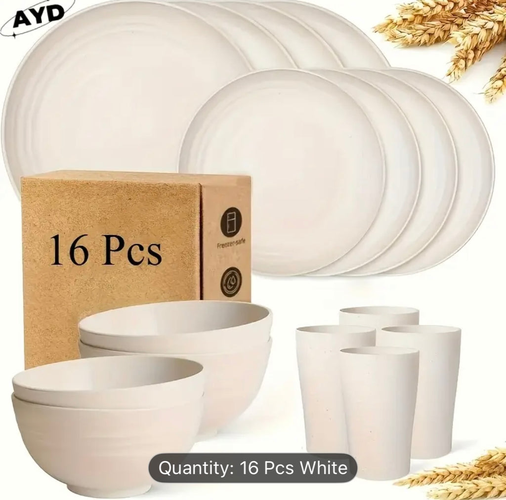 16pcs Wheat Straw Large Size Dinnerware Set
