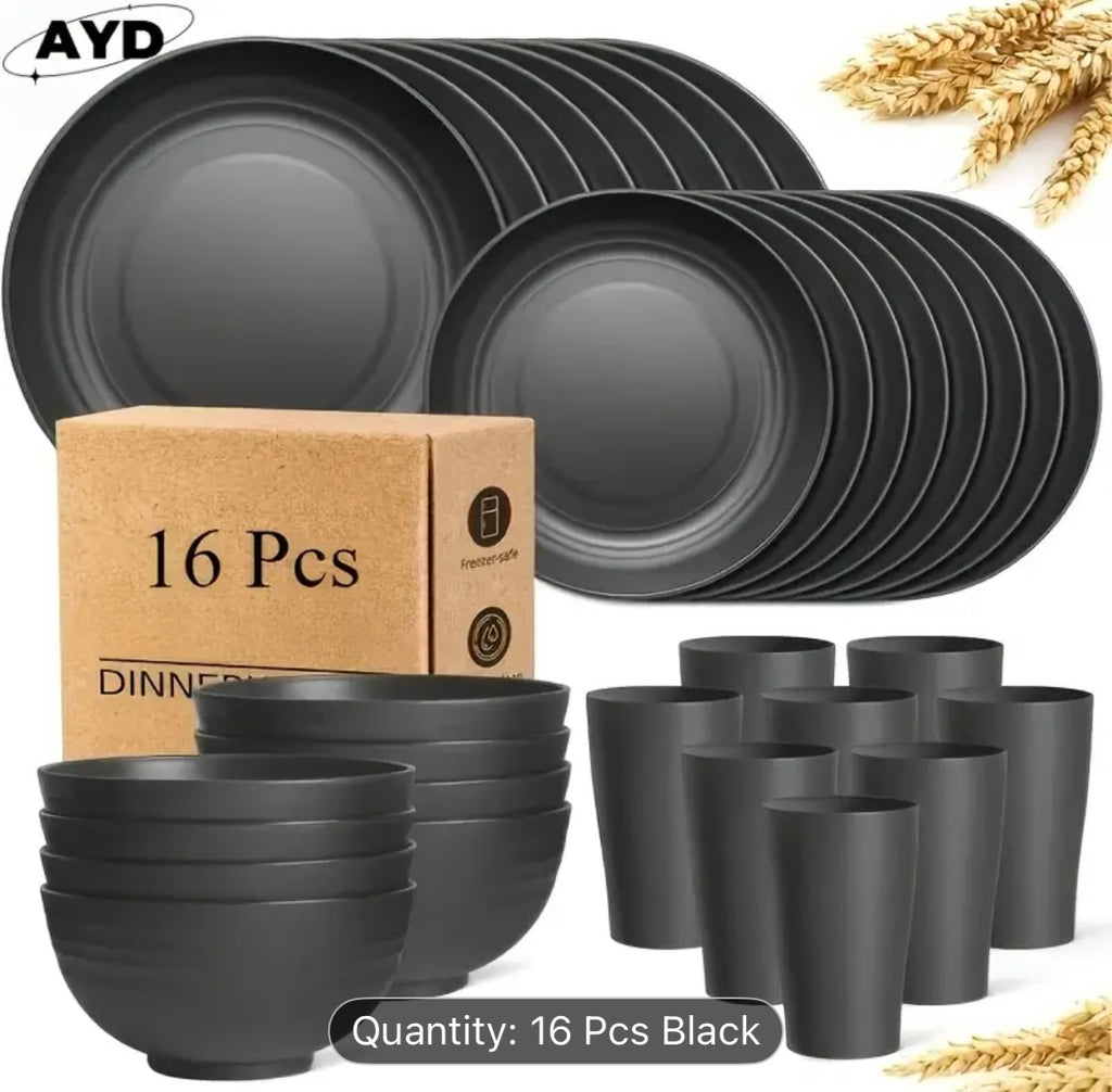 16pcs Wheat Straw Large Size Dinnerware Set.